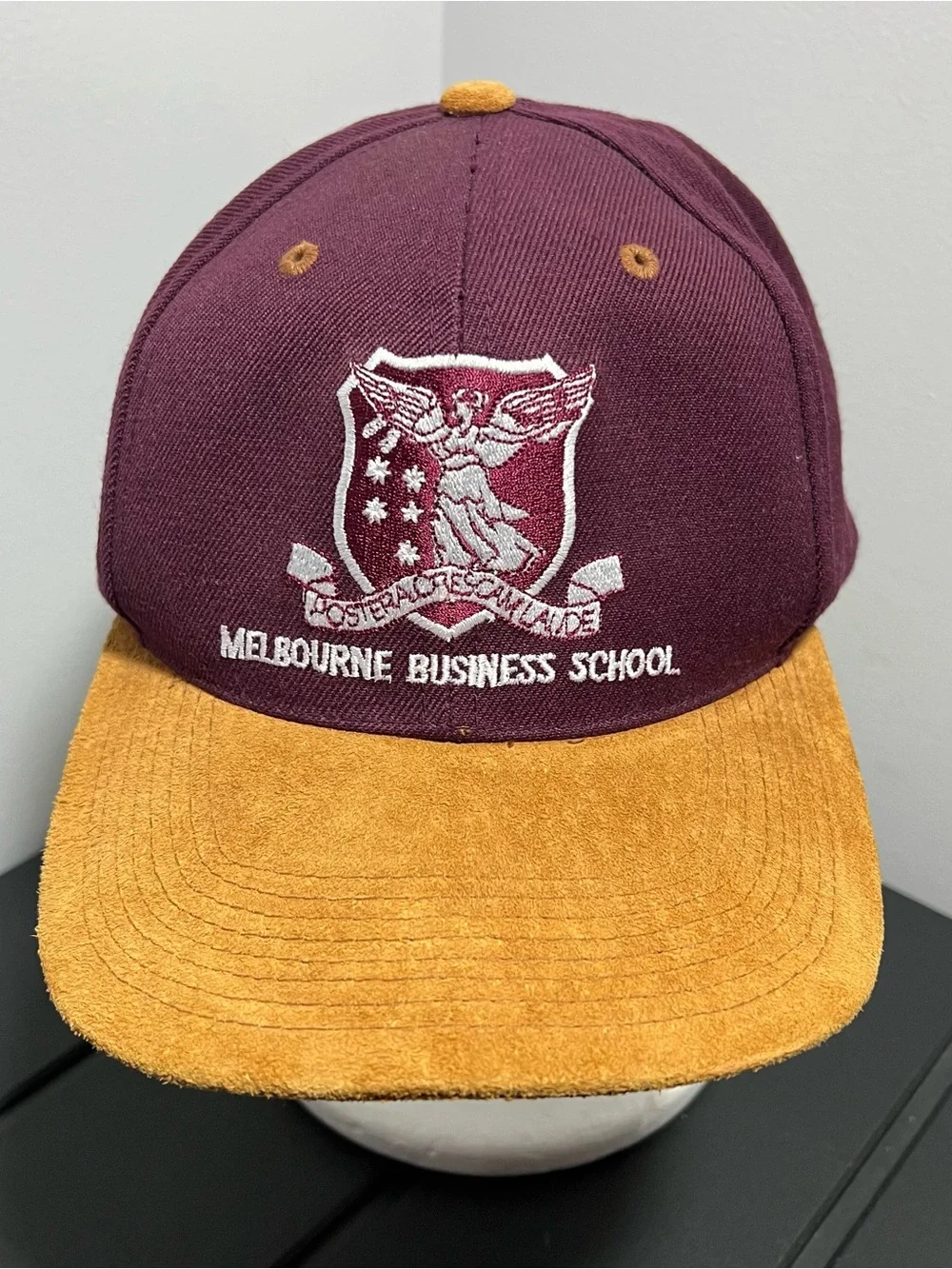 Vintage Melbourne Business School Burgundy Tan Snapback Hat Adult OSFA